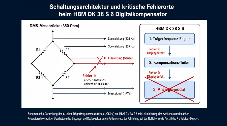 Schaltungsarchitektur und kritische Fehlerorte beim HBM DK 38 S 6 Digitalkompensator